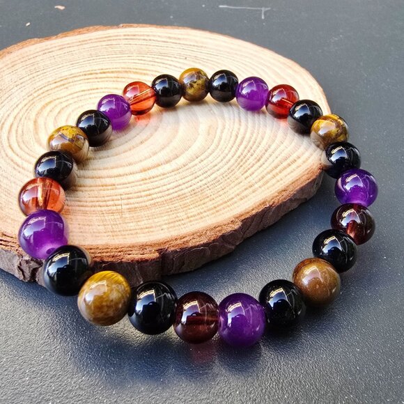 Handmade ✦ 8mm Bracelet ✦ Amethyst Tiger’s Eye Black Tourmaline Citrine Obsidian - Picture 6 of 6